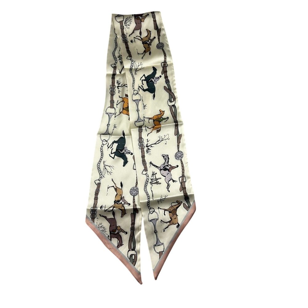 Equestrian Skinny Scarf Horse Bit Print Satin Scarf